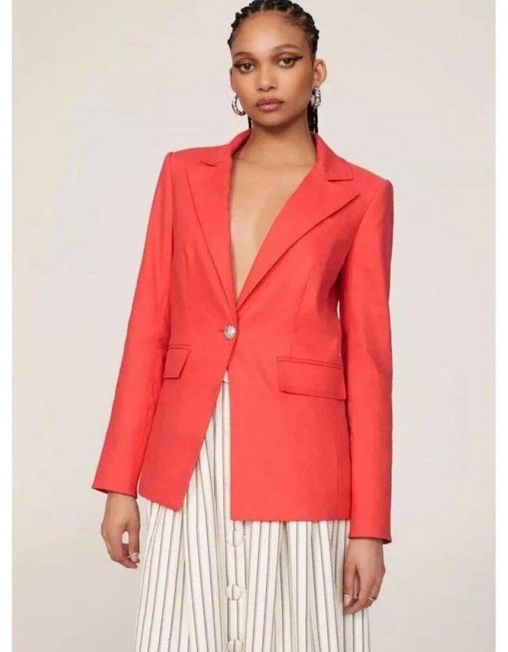 VERONICA BEARD Melon Red Pink Linen Blend Sedgwick Dickey Jacket Blazer Size 0